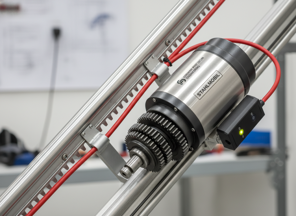Detailansicht hochwertiger Komponenten eines Treppenlifts