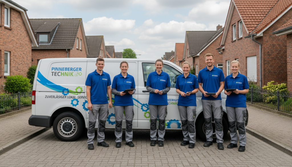 Serviceteam vor einem Firmenfahrzeug in Pinneberg bereit für eine Treppenlift-Installation